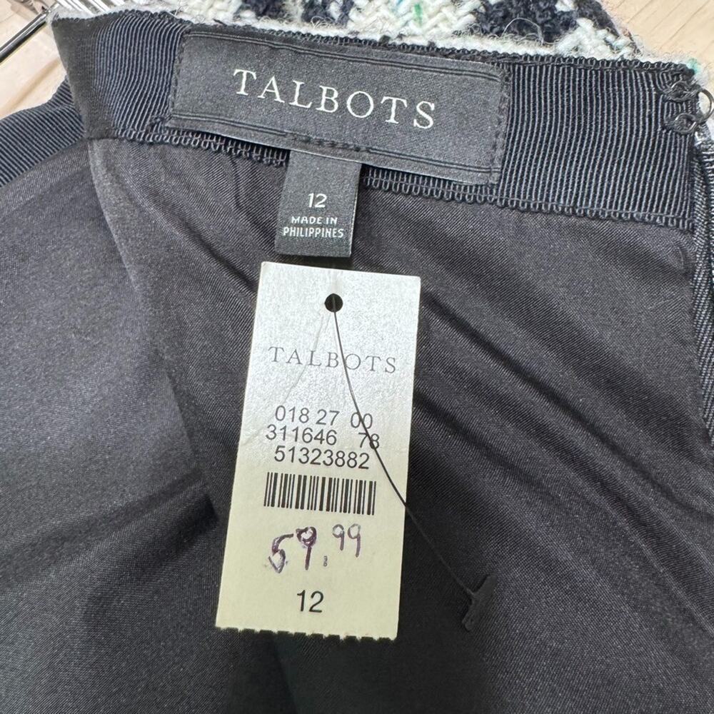 Talbots Skirt Womens 12 Black White Checked Plaid Wool Tweed Pleated Academia - Picture 2 of 9